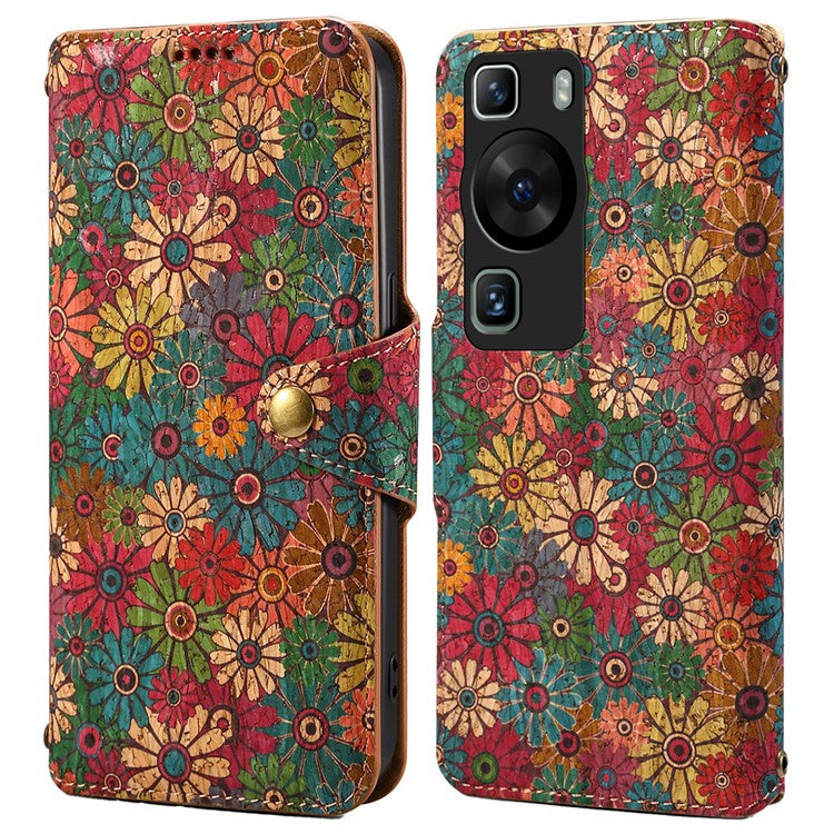 For Huawei P60 / P60 Pro Leather Case Floral Printing Stand Wallet Phone Cover - Spring / Green