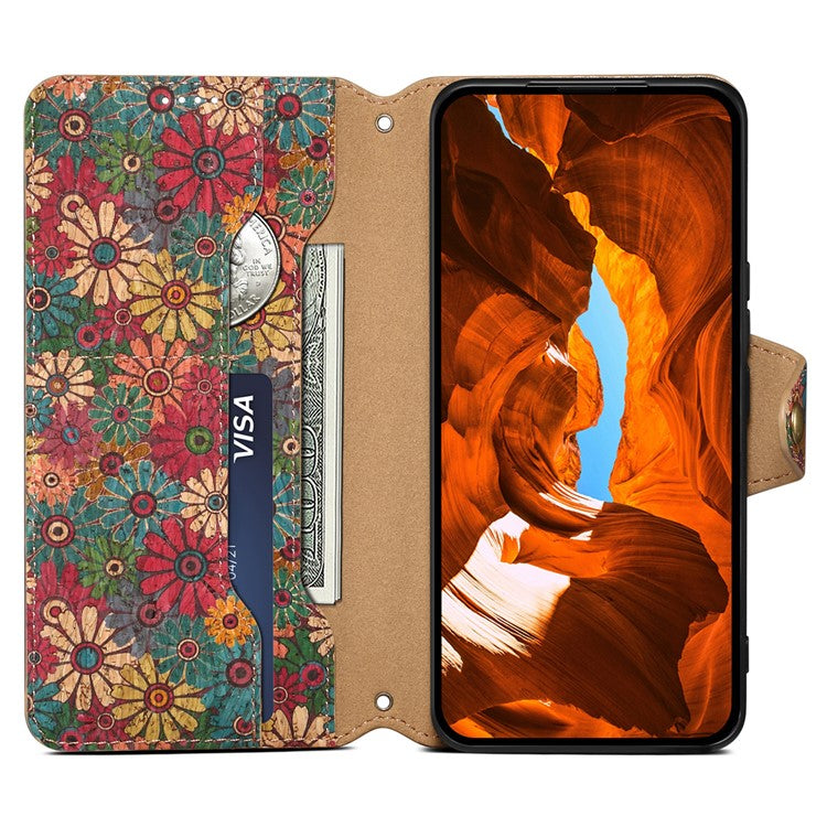 For Huawei P60 / P60 Pro Leather Case Floral Printing Stand Wallet Phone Cover - Spring / Green