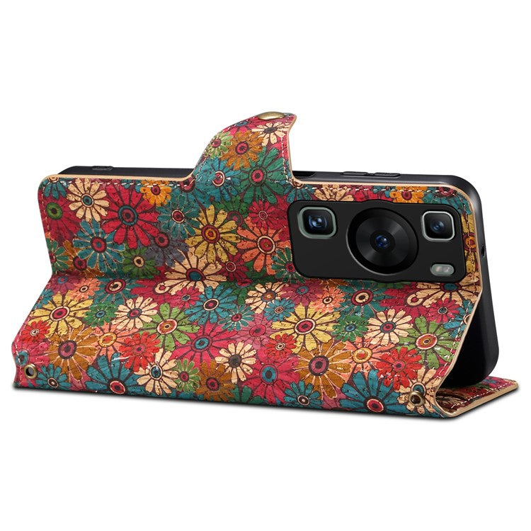 For Huawei P60 / P60 Pro Leather Case Floral Printing Stand Wallet Phone Cover - Spring / Green