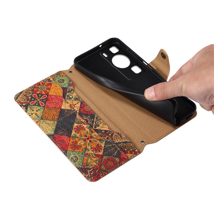 For Huawei P60 / P60 Pro Leather Case Floral Printing Stand Wallet Phone Cover - Spring / Green