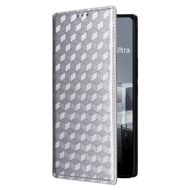 For Asus Zenfone 11 Ultra 5G Leather Wallet Case Rhombus Imprinted Protective Phone Cover - Silver