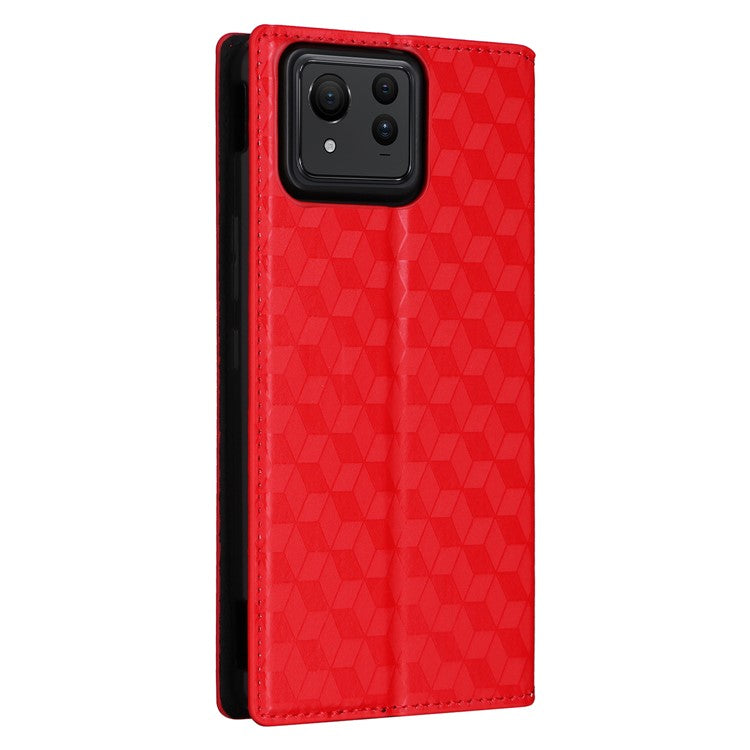 For Asus Zenfone 11 Ultra 5G Leather Wallet Case Rhombus Imprinted Protective Phone Cover - Red