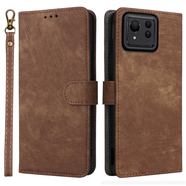 For Asus Zenfone 11 Ultra 5G Case with Strap RFID Blocking Wallet Phone Leather Cover - Brown