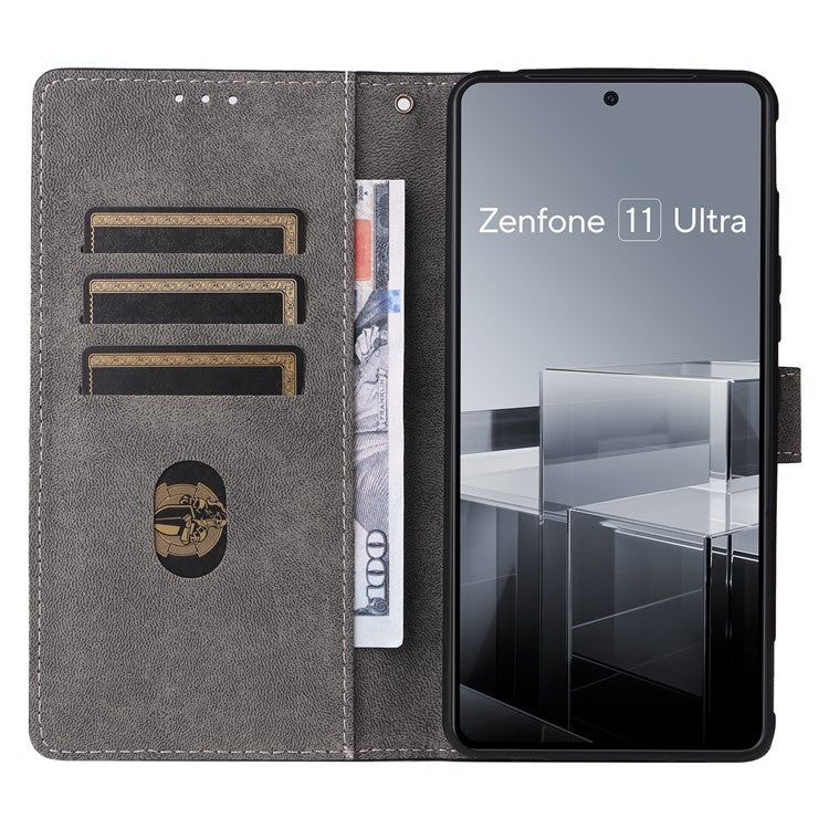 For Asus Zenfone 11 Ultra 5G Case with Strap RFID Blocking Wallet Phone Leather Cover - Brown