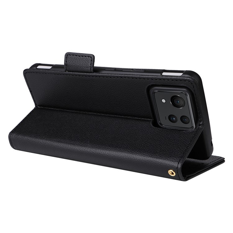 For Asus Zenfone 11 Ultra 5G Case Wallet Leather Litchi Texture Phone Cover with Wrist Strap - Black
