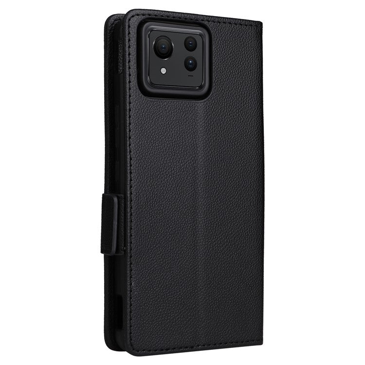 For Asus Zenfone 11 Ultra 5G Case Wallet Leather Litchi Texture Phone Cover with Wrist Strap - Black