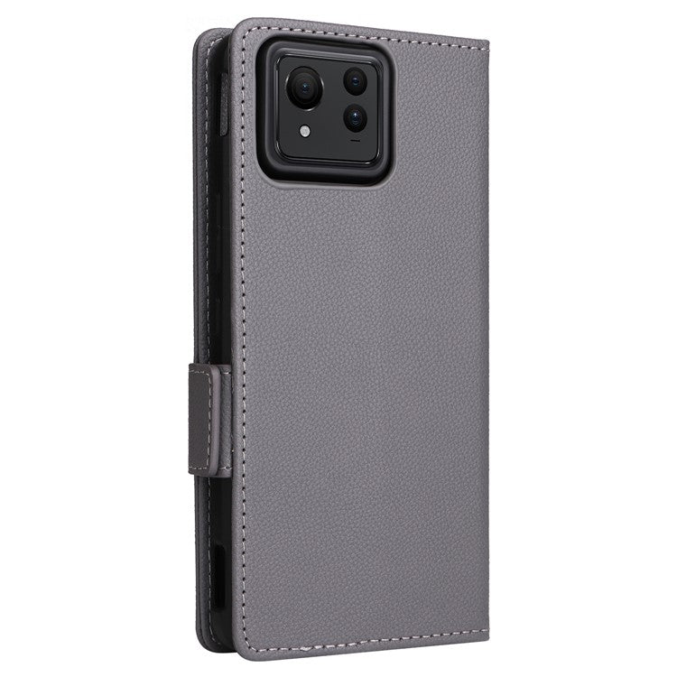 For Asus Zenfone 11 Ultra 5G Case Wallet Leather Litchi Texture Phone Cover with Wrist Strap - Grey