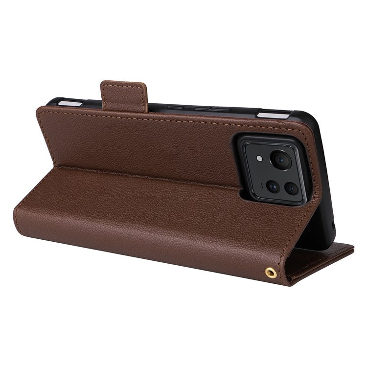 For Asus Zenfone 11 Ultra 5G Case Wallet Leather Litchi Texture Phone Cover with Wrist Strap - Brown