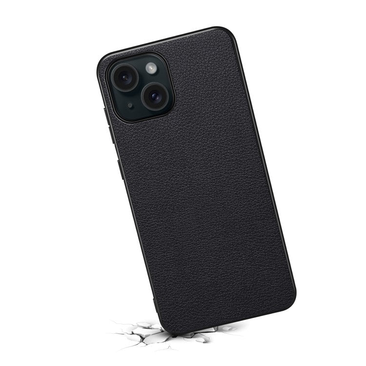 For iPhone 14 Plus Case Calf Texture PU Leather+TPU+PC Back Phone  Cover - Black