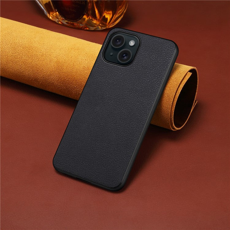 For iPhone 14 Plus Case Calf Texture PU Leather+TPU+PC Back Phone  Cover - Black
