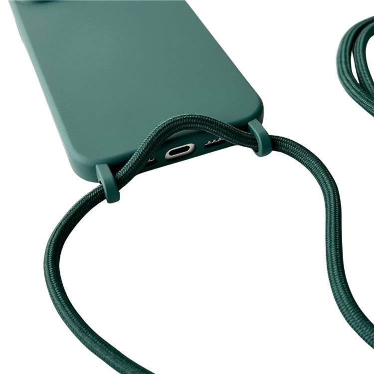 For iPhone 14 Case Liquid Silicone Protective Phone Cover with Crossbody Lanyard - Coffee