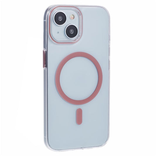 For iPhone 14 Case Compatible with MagSafe Clear PC Phone Cover with Metal Buttons - Pink
