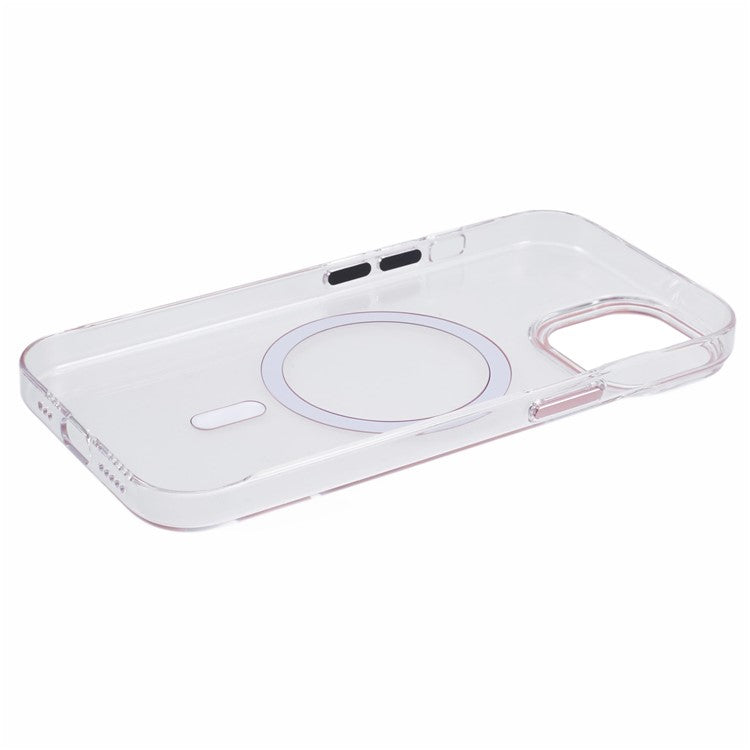 For iPhone 14 Case Compatible with MagSafe Clear PC Phone Cover with Metal Buttons - Pink