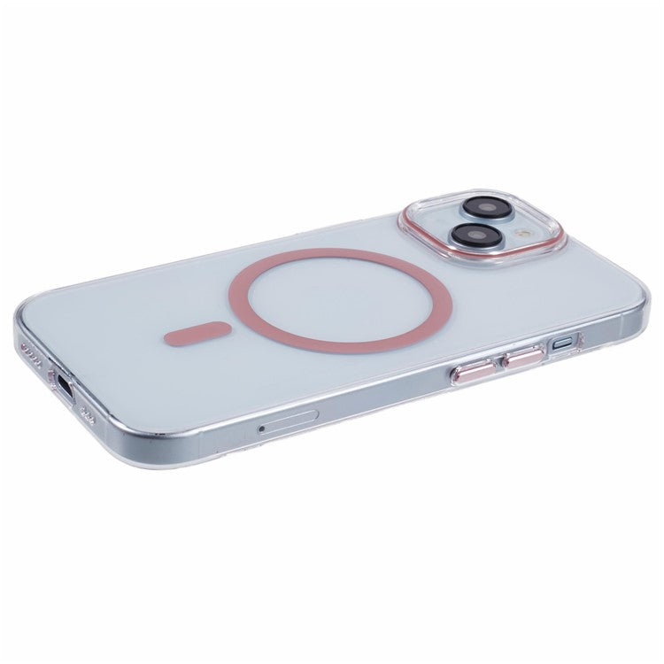 For iPhone 14 Case Compatible with MagSafe Clear PC Phone Cover with Metal Buttons - Pink