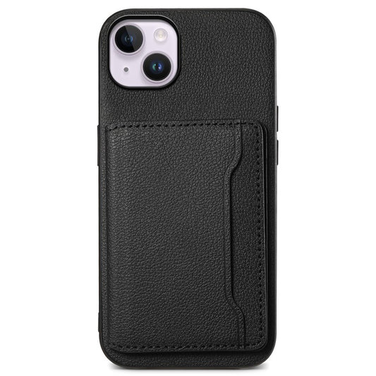 For iPhone 14 Plus Card Slot Case Calf Texture PU Hybrid Kickstand Phone Cover - Black