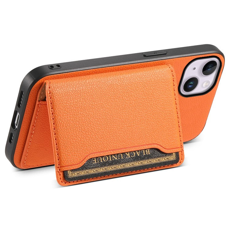 For iPhone 14 Plus Card Slot Case Calf Texture PU Hybrid Kickstand Phone Cover - Orange