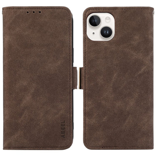 ABEEL For iPhone 14 Plus Wallet Case PU Leather RFID Blocking Phone Stand Cover - Brown