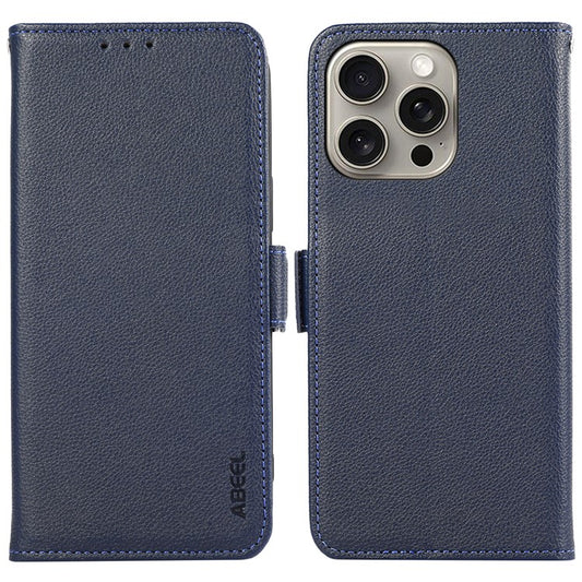 ABEEL For iPhone 14 Pro Wallet Case Litchi Texture Leather RFID Blocking Phone Cover - Blue