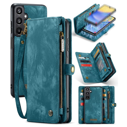 CASEME 008 Series for Samsung Galaxy A15 4G / 5G Leather Case Stand Wallet Zipper Phone Cover - Blue