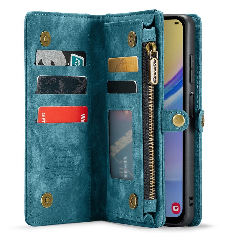 CASEME 008 Series for Samsung Galaxy A15 4G / 5G Leather Case Stand Wallet Zipper Phone Cover - Blue