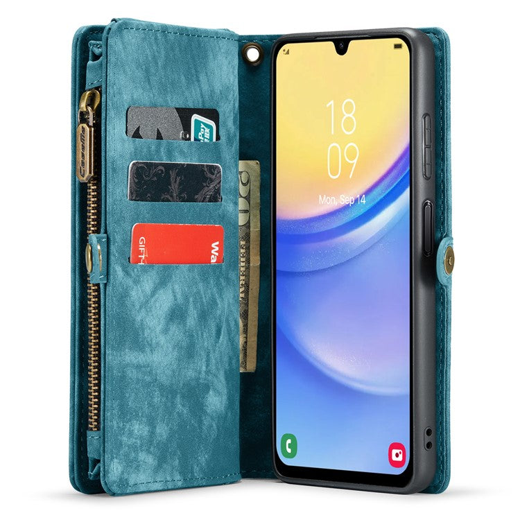 CASEME 008 Series for Samsung Galaxy A15 4G / 5G Leather Case Stand Wallet Zipper Phone Cover - Blue
