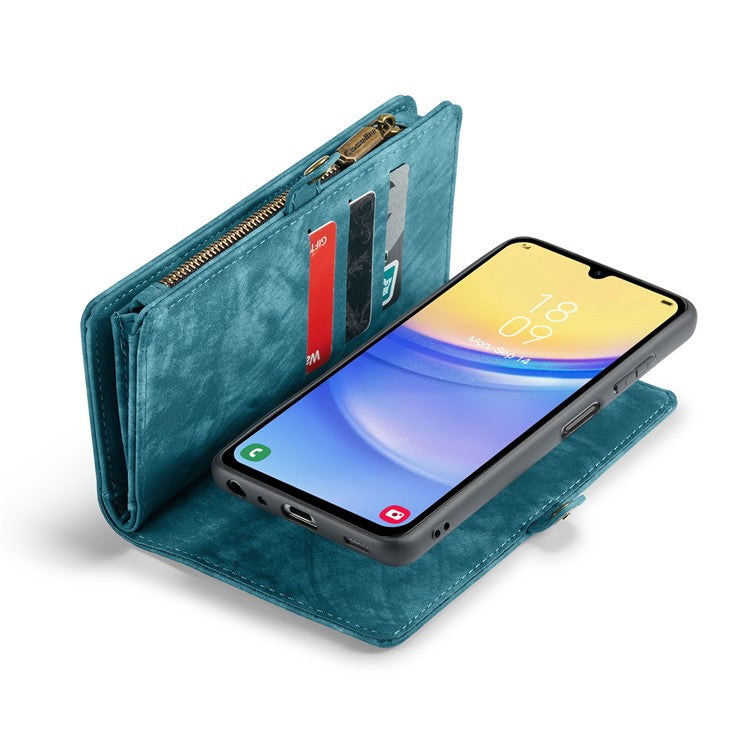 CASEME 008 Series for Samsung Galaxy A15 4G / 5G Leather Case Stand Wallet Zipper Phone Cover - Blue
