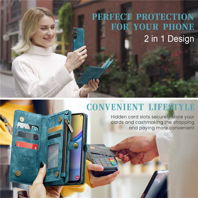 CASEME 008 Series for Samsung Galaxy A15 4G / 5G Leather Case Stand Wallet Zipper Phone Cover - Blue