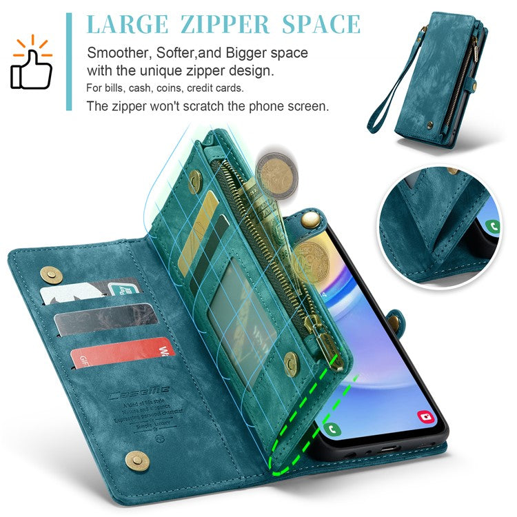 CASEME 008 Series for Samsung Galaxy A15 4G / 5G Leather Case Stand Wallet Zipper Phone Cover - Blue