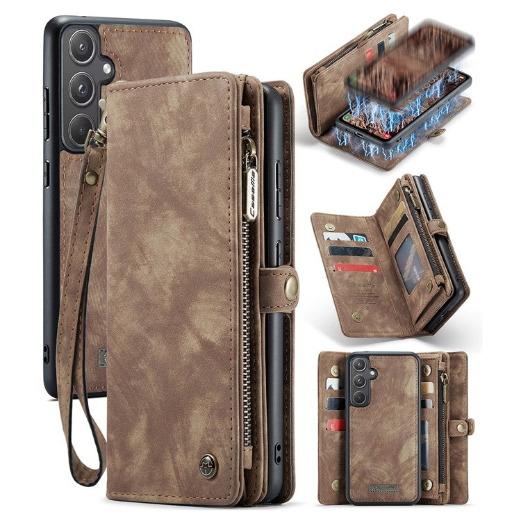 CASEME 008 Series for Samsung Galaxy A55 5G Case Detachable Wallet Phone Cover with Hand Strap - Brown