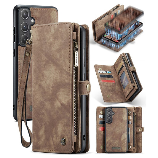 CASEME 008 Series for Samsung Galaxy A55 5G Case Detachable Wallet Phone Cover with Hand Strap - Brown