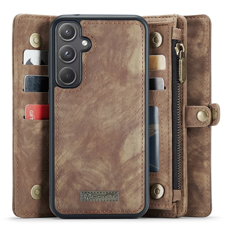 CASEME 008 Series for Samsung Galaxy A55 5G Case Detachable Wallet Phone Cover with Hand Strap - Brown