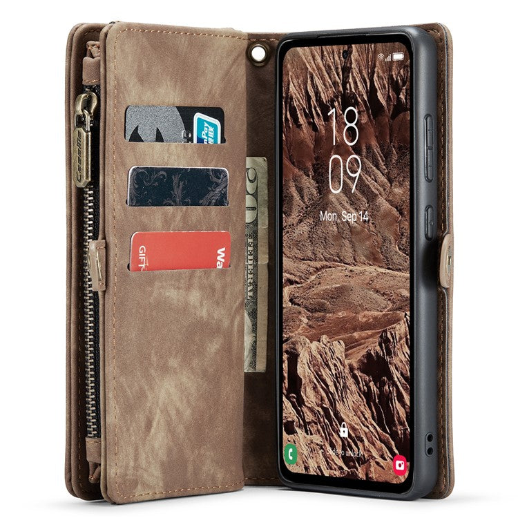 CASEME 008 Series for Samsung Galaxy A55 5G Case Detachable Wallet Phone Cover with Hand Strap - Brown