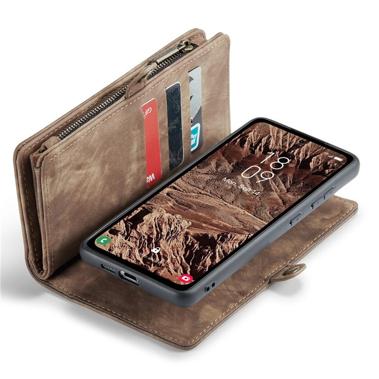CASEME 008 Series for Samsung Galaxy A55 5G Case Detachable Wallet Phone Cover with Hand Strap - Brown