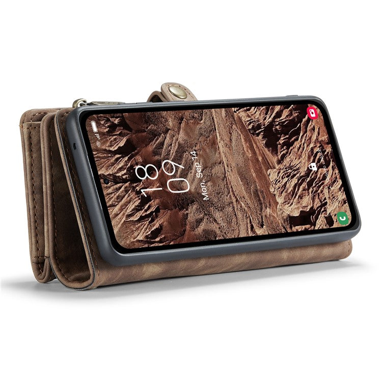 CASEME 008 Series for Samsung Galaxy A55 5G Case Detachable Wallet Phone Cover with Hand Strap - Brown