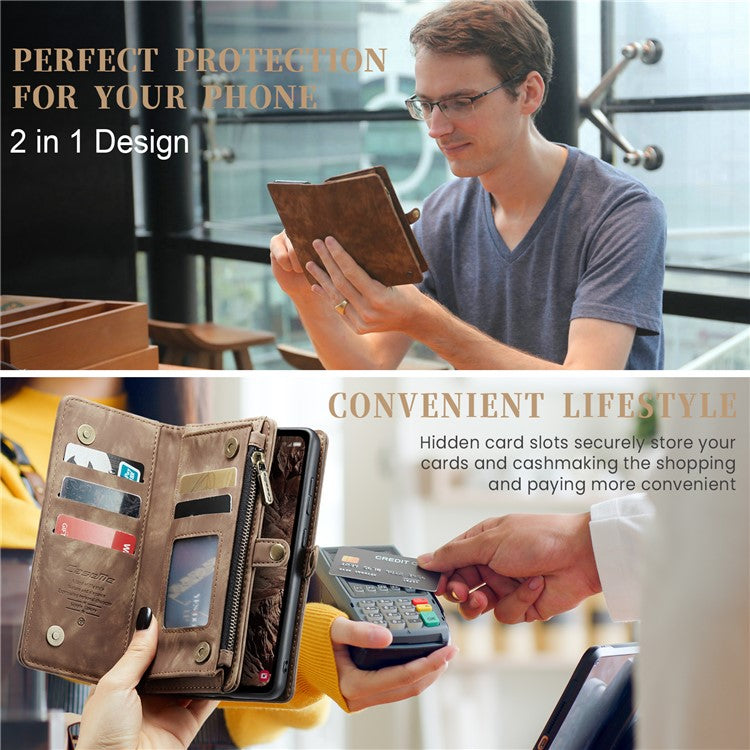CASEME 008 Series for Samsung Galaxy A55 5G Case Detachable Wallet Phone Cover with Hand Strap - Brown