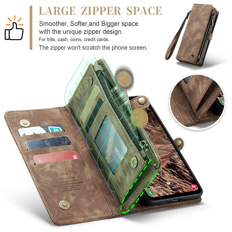 CASEME 008 Series for Samsung Galaxy A55 5G Case Detachable Wallet Phone Cover with Hand Strap - Brown
