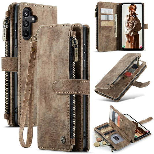 CASEME C30 Series for Samsung Galaxy A15 4G / 5G Case 10 Card Holder Leather Flip Protective Phone Cover - Brown