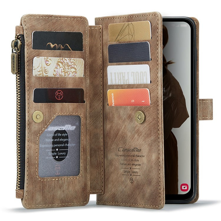 CASEME C30 Series for Samsung Galaxy A15 4G / 5G Case 10 Card Holder Leather Flip Protective Phone Cover - Brown