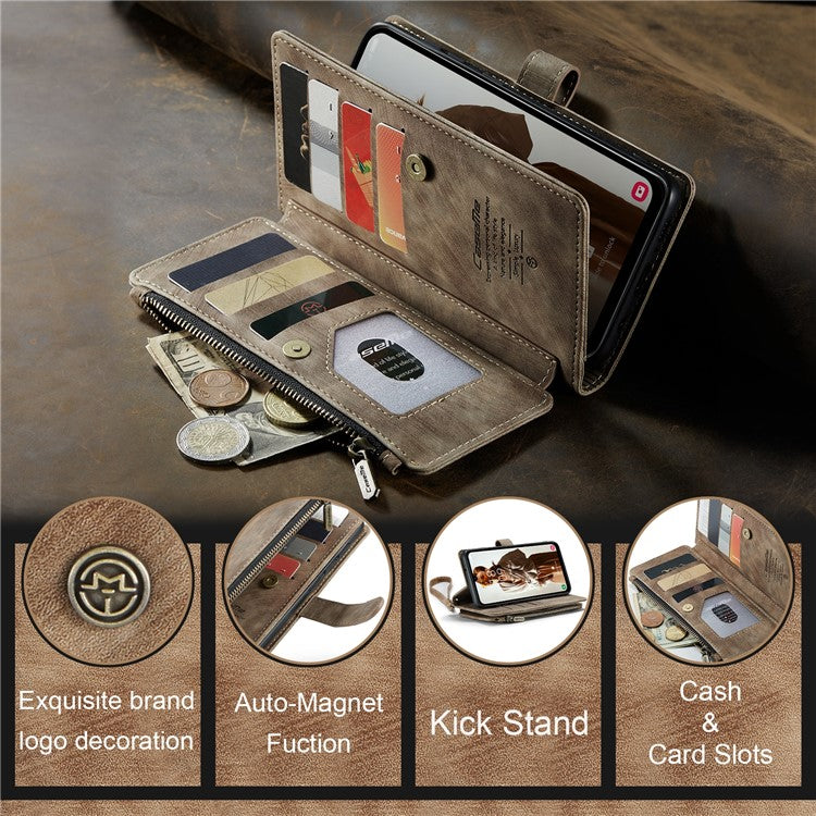 CASEME C30 Series for Samsung Galaxy A15 4G / 5G Case 10 Card Holder Leather Flip Protective Phone Cover - Brown