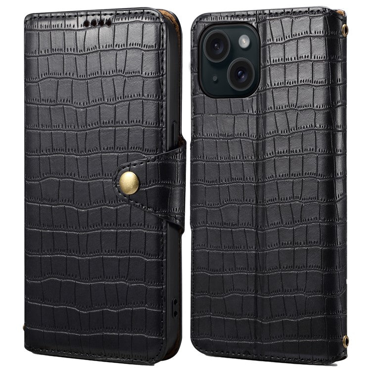 For iPhone 14 Case Crocodile Texture Leather Phone Cover with Wallet Card Slots - Black