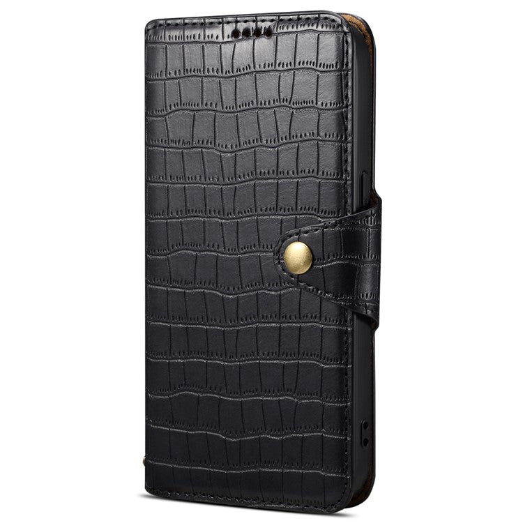 For iPhone 14 Case Crocodile Texture Leather Phone Cover with Wallet Card Slots - Black