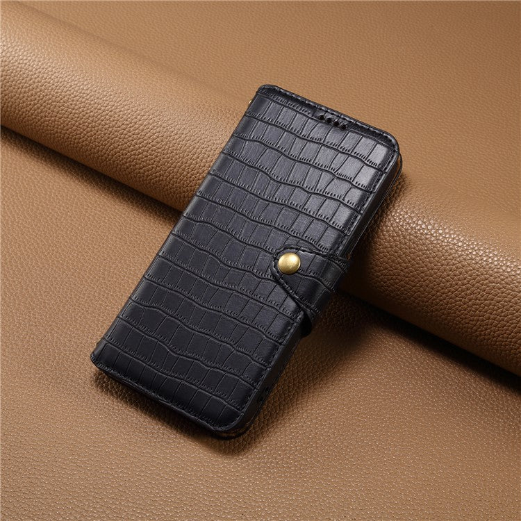 For iPhone 14 Case Crocodile Texture Leather Phone Cover with Wallet Card Slots - Black