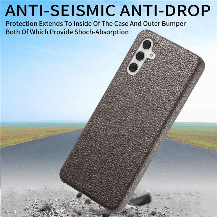 Y1 For Samsung Galaxy A54 5G Case Litchi Texture PU Hard PC Slim Phone Cover - Silver Grey