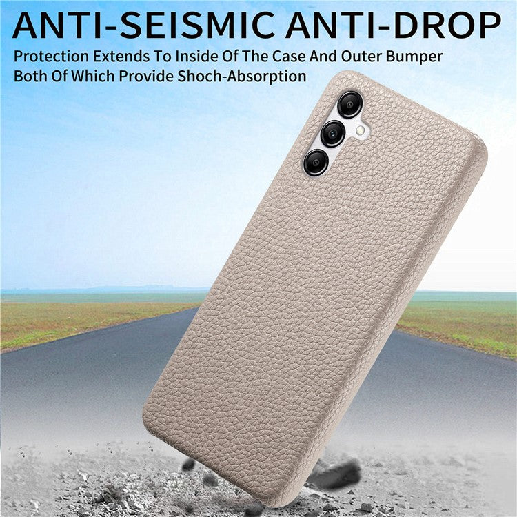 Y1 For Samsung Galaxy A14 5G / A14 4G Cover PU Leather Coated PC Phone Case with Litchi Texture - Khaki Grey