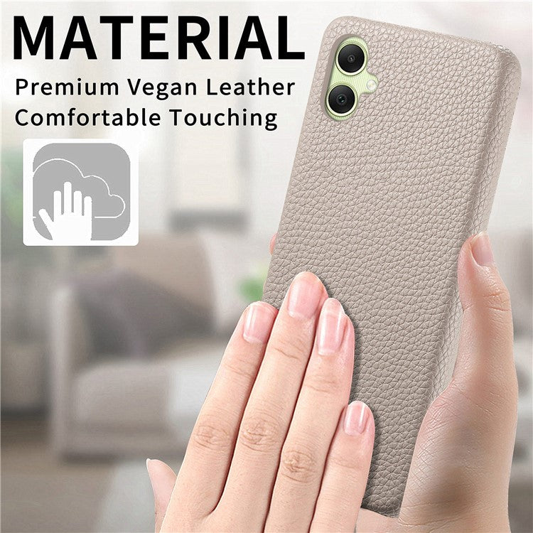 Y1 For Samsung Galaxy A05 4G Case Litchi Texture PU Leather+PC Anti-Scratch Cover - Khaki Grey