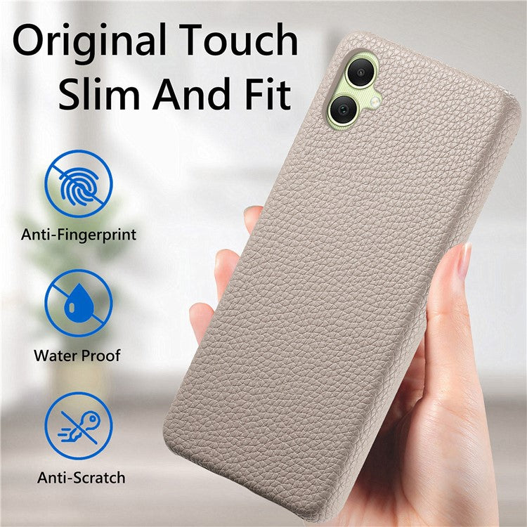 Y1 For Samsung Galaxy A05 4G Case Litchi Texture PU Leather+PC Anti-Scratch Cover - Khaki Grey