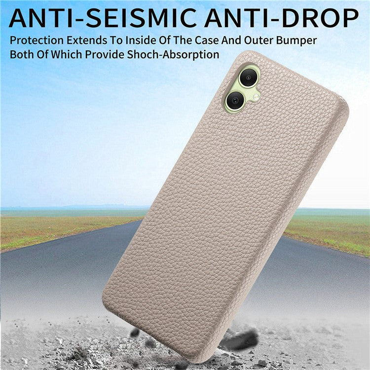 Y1 For Samsung Galaxy A05 4G Case Litchi Texture PU Leather+PC Anti-Scratch Cover - Khaki Grey