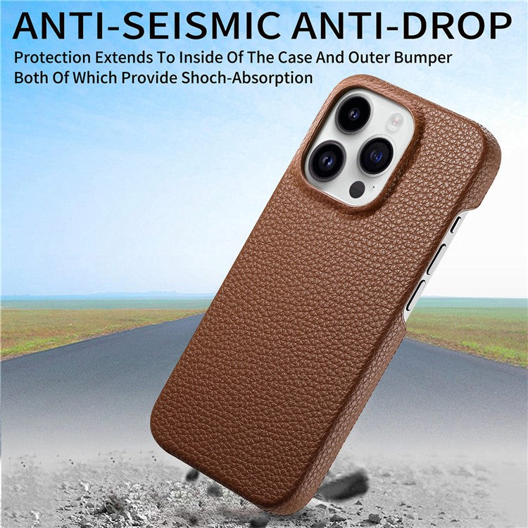 Y1 For iPhone 14 Pro Max Case Litchi Texture Anti-Scratch Leather+PC Phone Cover - Brown