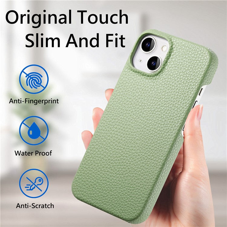 Y1 For iPhone 14 Plus Case Anti-scratch Litchi Texture PU Leather Coated PC Phone Cover - Matcha Green
