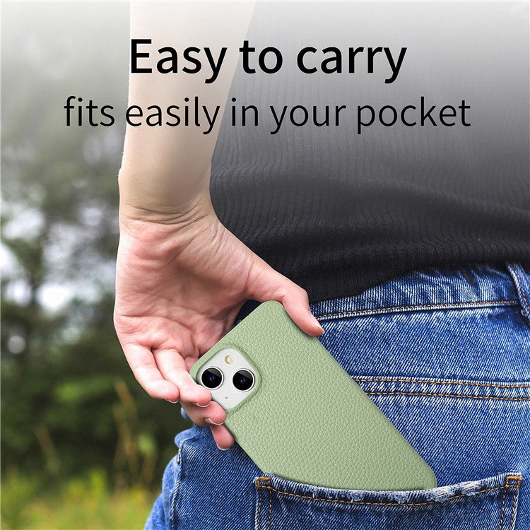 Y1 For iPhone 14 Plus Case Anti-scratch Litchi Texture PU Leather Coated PC Phone Cover - Matcha Green